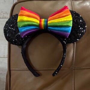 Disney Black Sequin Ears with Rainbow Bow